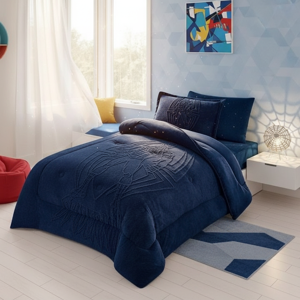 طقم لحاف شتوي مفرد ونص رسومات اطفال 4 قطع