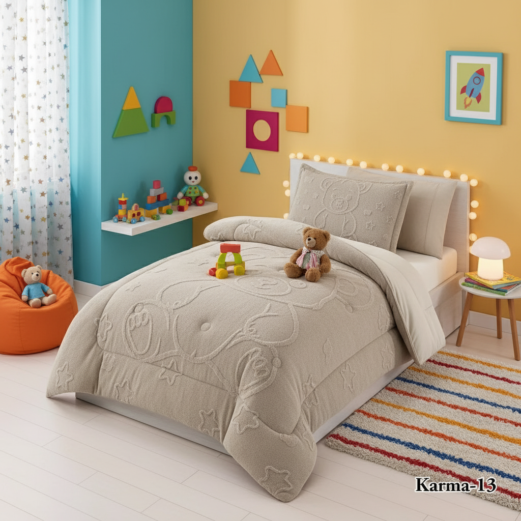 طقم لحاف شتوي مفرد ونص رسومات اطفال 4 قطع