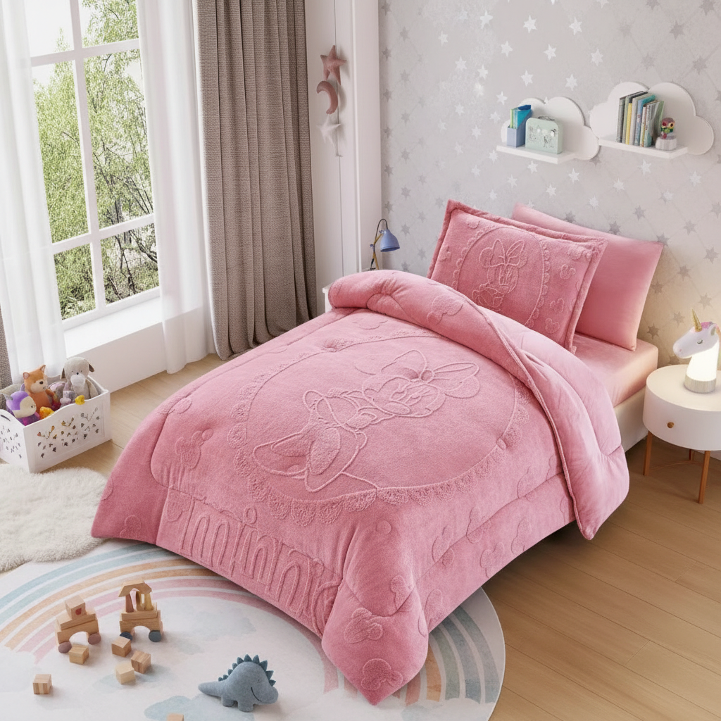 طقم لحاف شتوي مفرد ونص رسومات اطفال 4 قطع