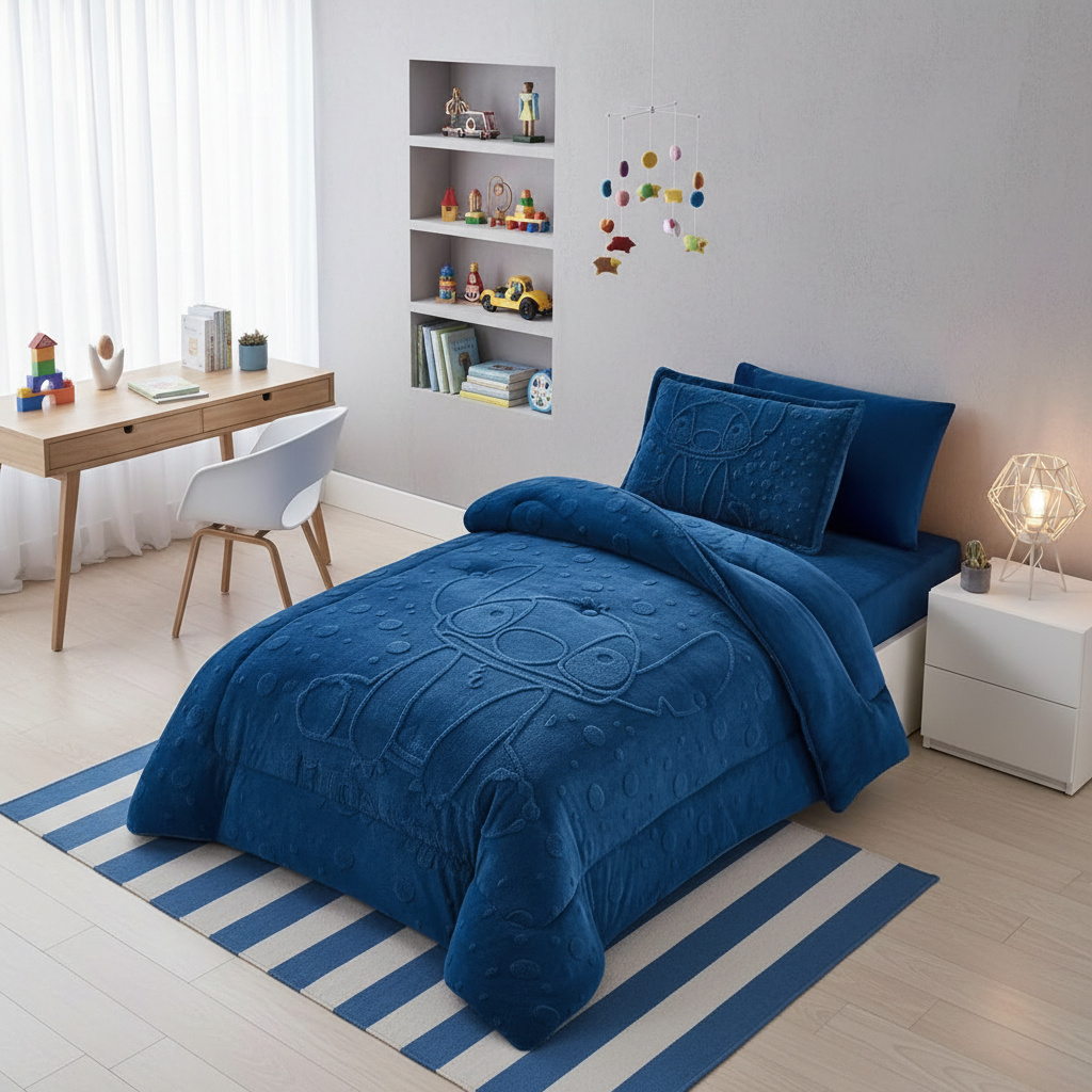 طقم لحاف شتوي مفرد ونص رسومات اطفال 4 قطع