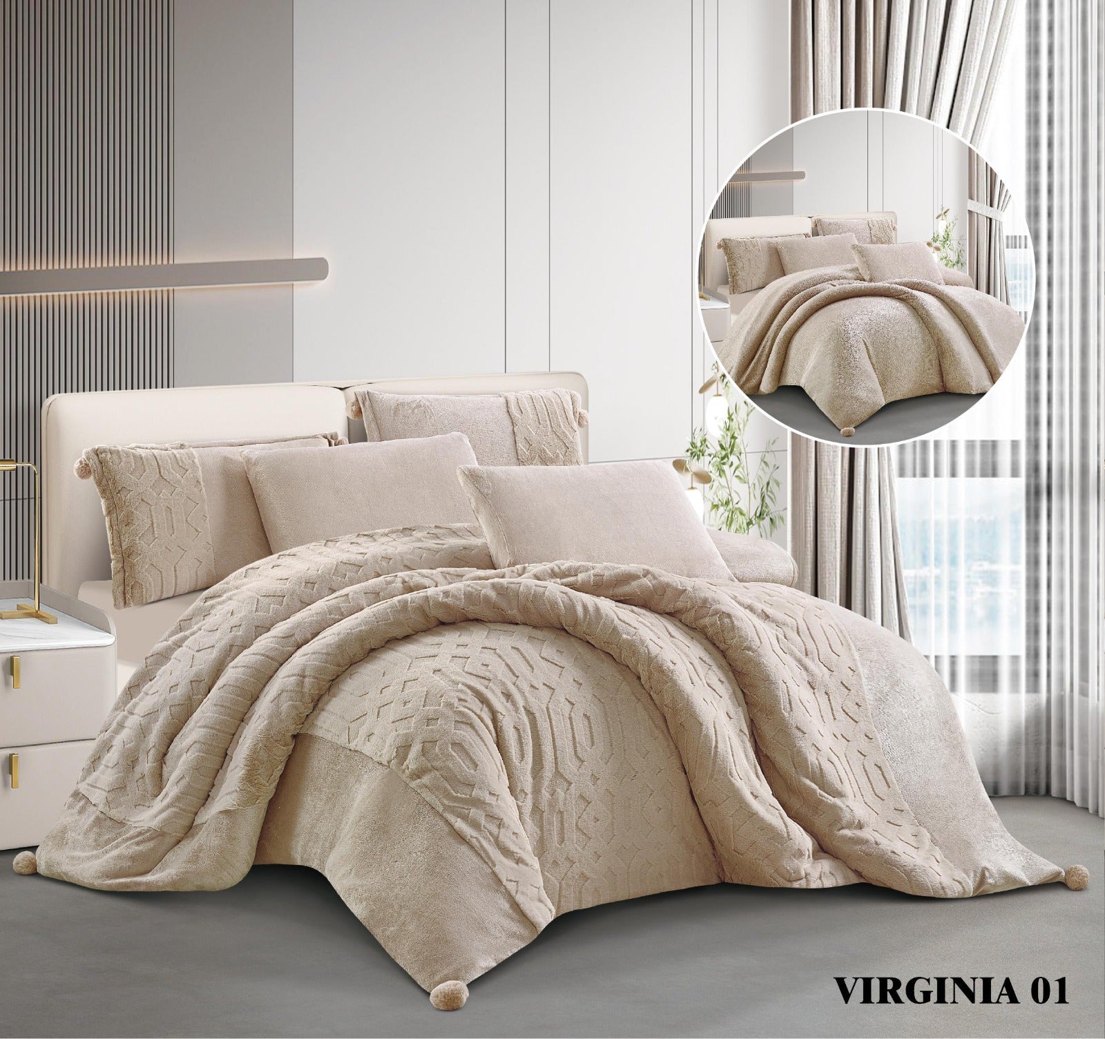 Virginia King Size Rabbit Furr 6 PC طقم لحاف مزجوج فرجينيا فرو ارنب
