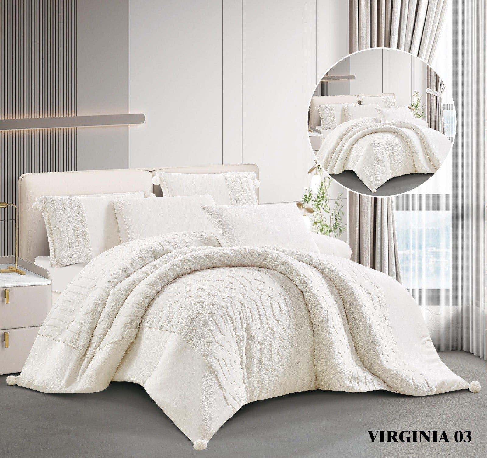 Virginia King Size Rabbit Furr 6 PC طقم لحاف مزجوج فرجينيا فرو ارنب