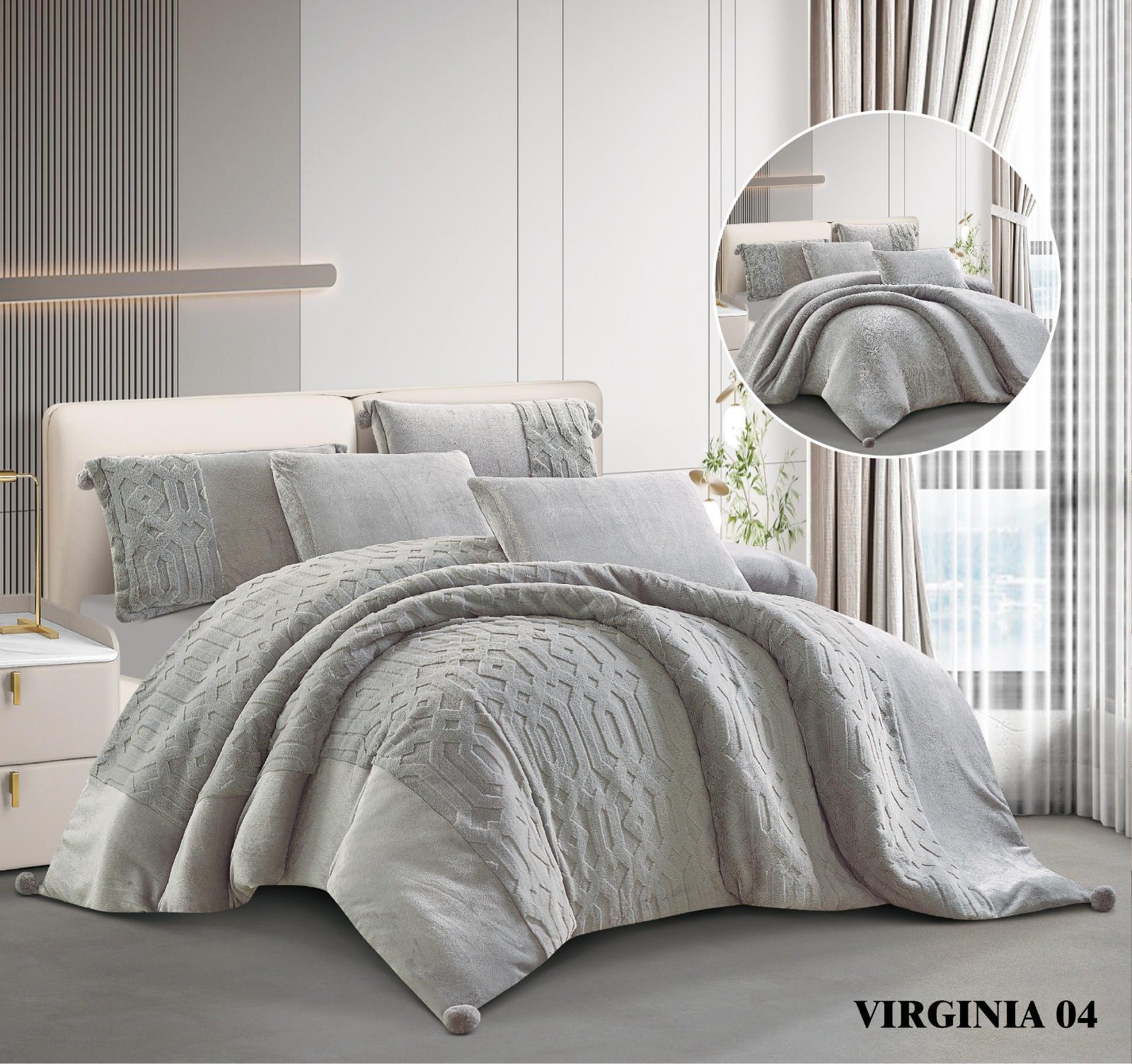 Virginia King Size Rabbit Furr 6 PC طقم لحاف مزجوج فرجينيا فرو ارنب