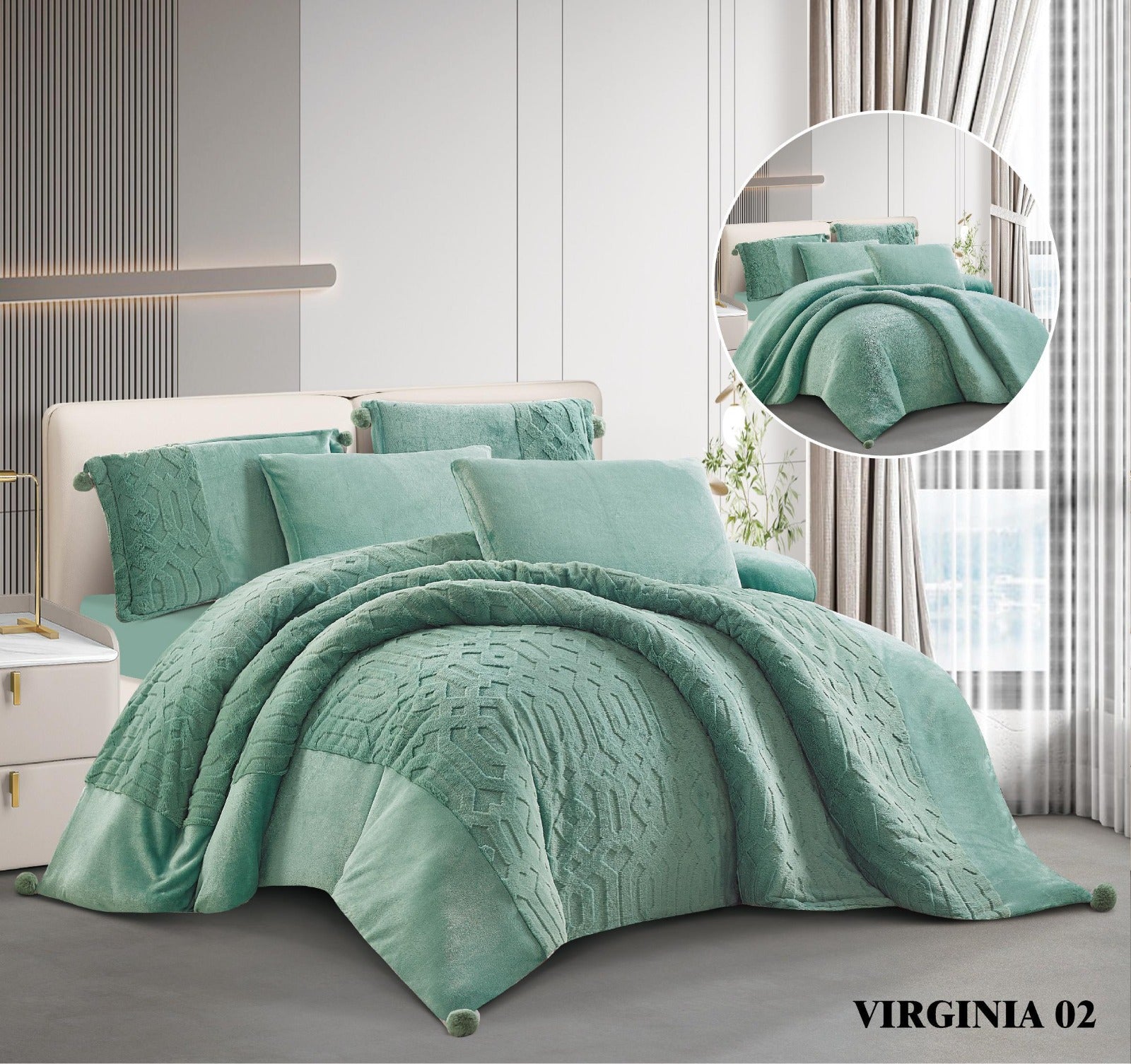 Virginia King Size Rabbit Furr 6 PC طقم لحاف مزجوج فرجينيا فرو ارنب