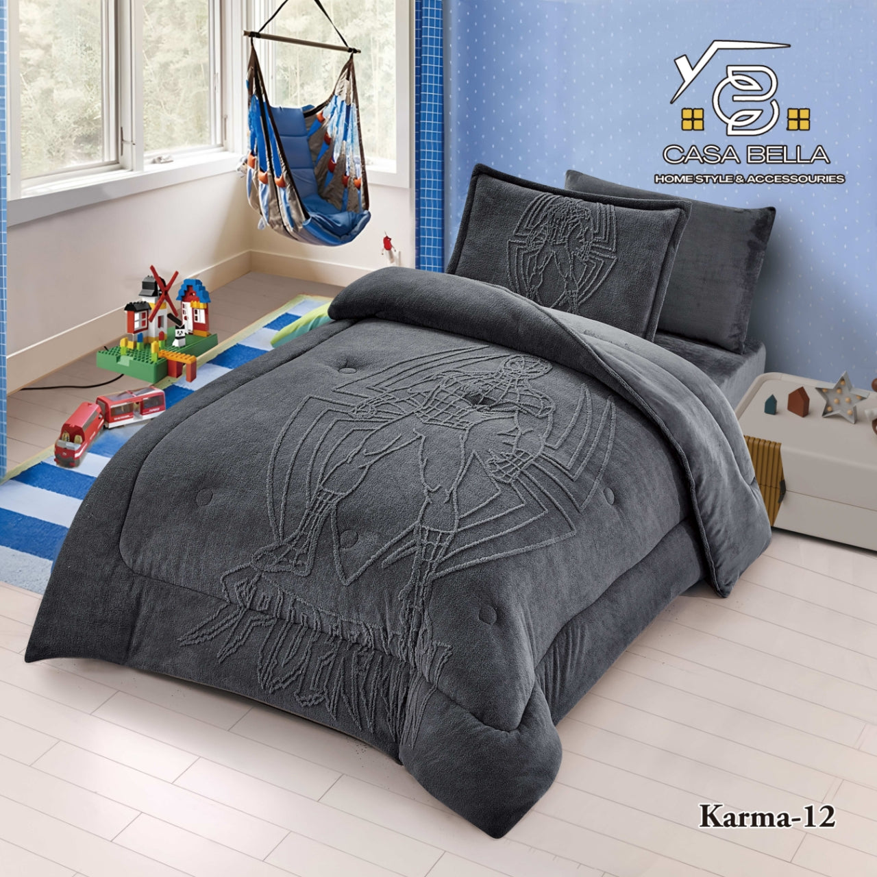 طقم لحاف شتوي مفرد ونص رسومات اطفال 4 قطع