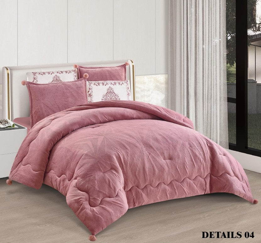 King Size 6 PC Winter Details Comforter طقم لحاف مجوز ٦ قطع ديتيلز فرو شتوي