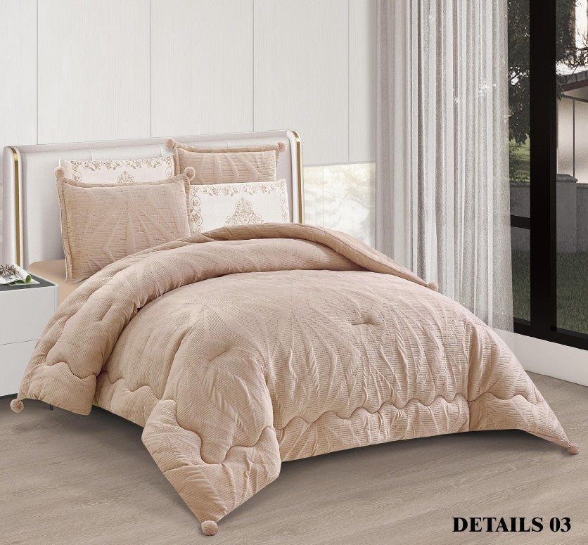 King Size 6 PC Winter Details Comforter طقم لحاف مجوز ٦ قطع ديتيلز فرو شتوي