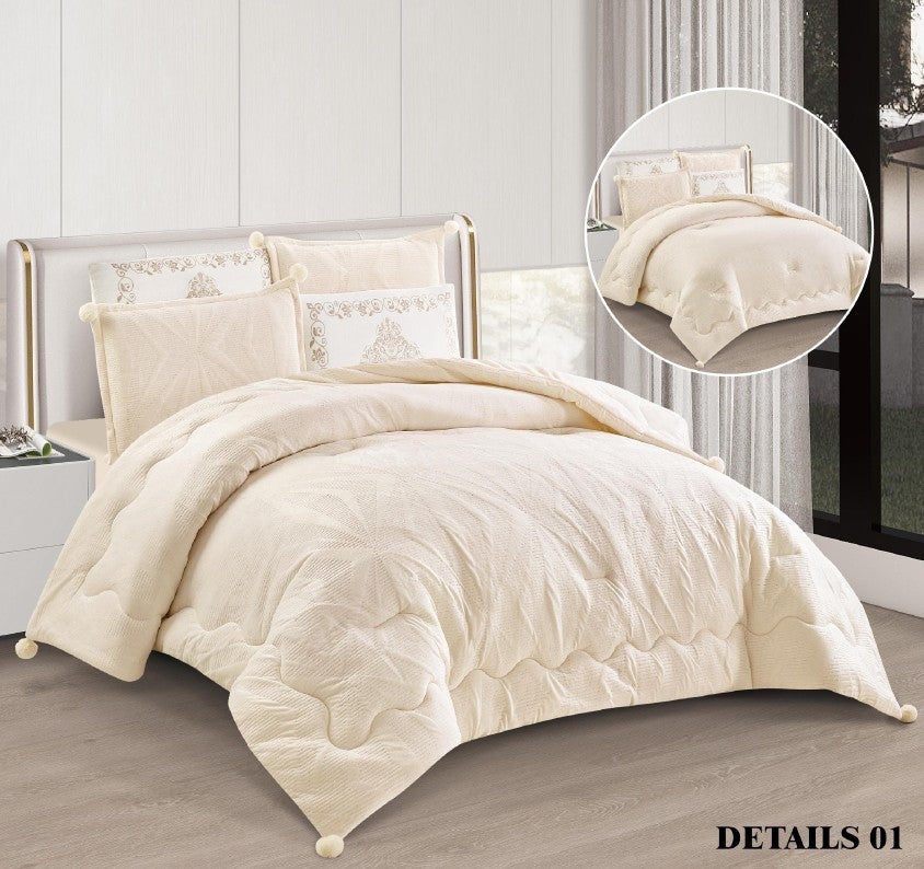 King Size 6 PC Winter Details Comforter طقم لحاف مجوز ٦ قطع ديتيلز فرو شتوي