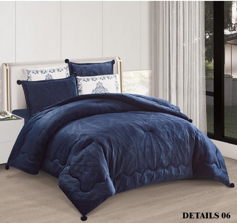King Size 6 PC Winter Details Comforter طقم لحاف مجوز ٦ قطع ديتيلز فرو شتوي