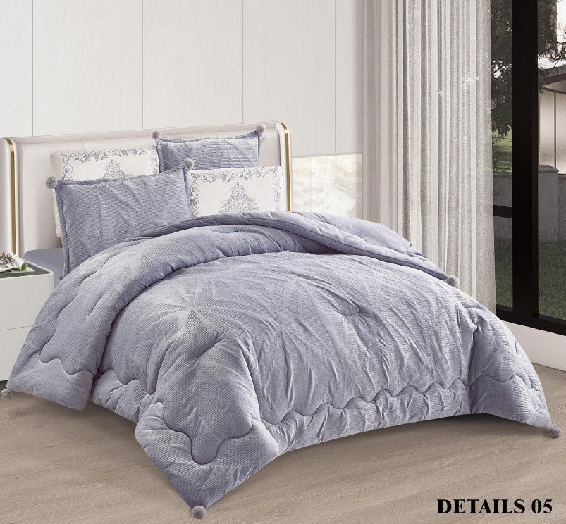 King Size 6 PC Winter Details Comforter طقم لحاف مجوز ٦ قطع ديتيلز فرو شتوي