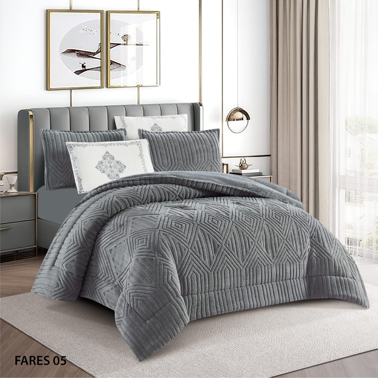 King Size 6 PC Winter Comforter طقم لحاف مجوز ٦ قطع فارس فرو شتوي