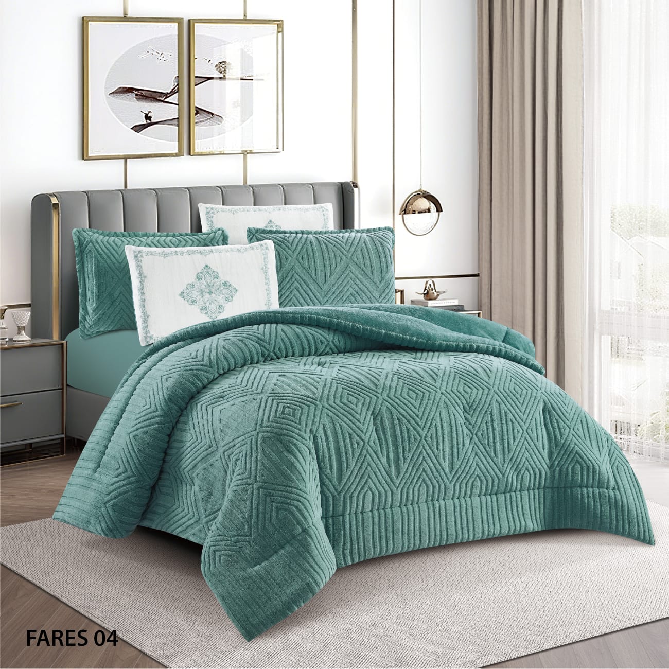 King Size 6 PC Winter Comforter طقم لحاف مجوز ٦ قطع فارس فرو شتوي