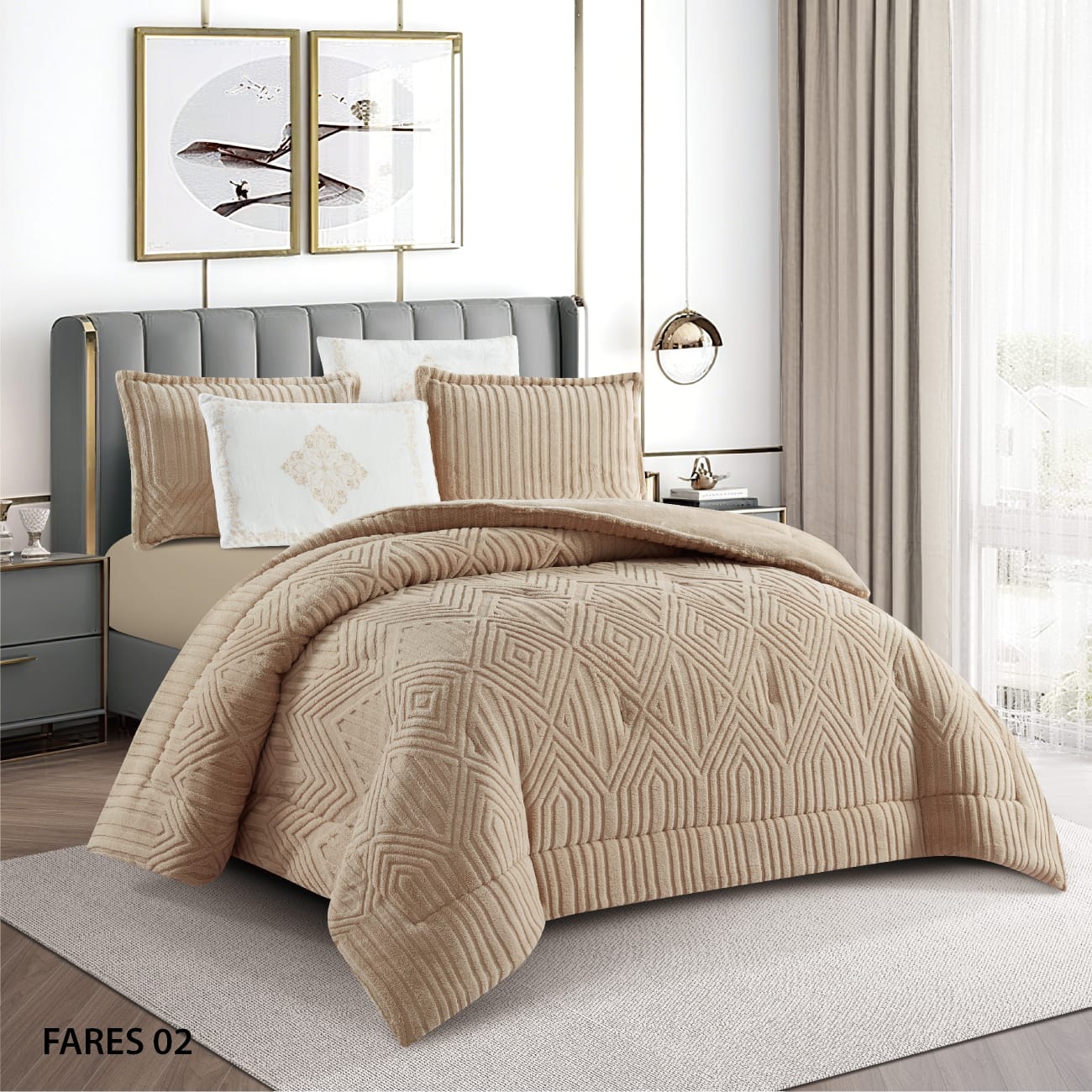 King Size 6 PC Winter Comforter طقم لحاف مجوز ٦ قطع فارس فرو شتوي
